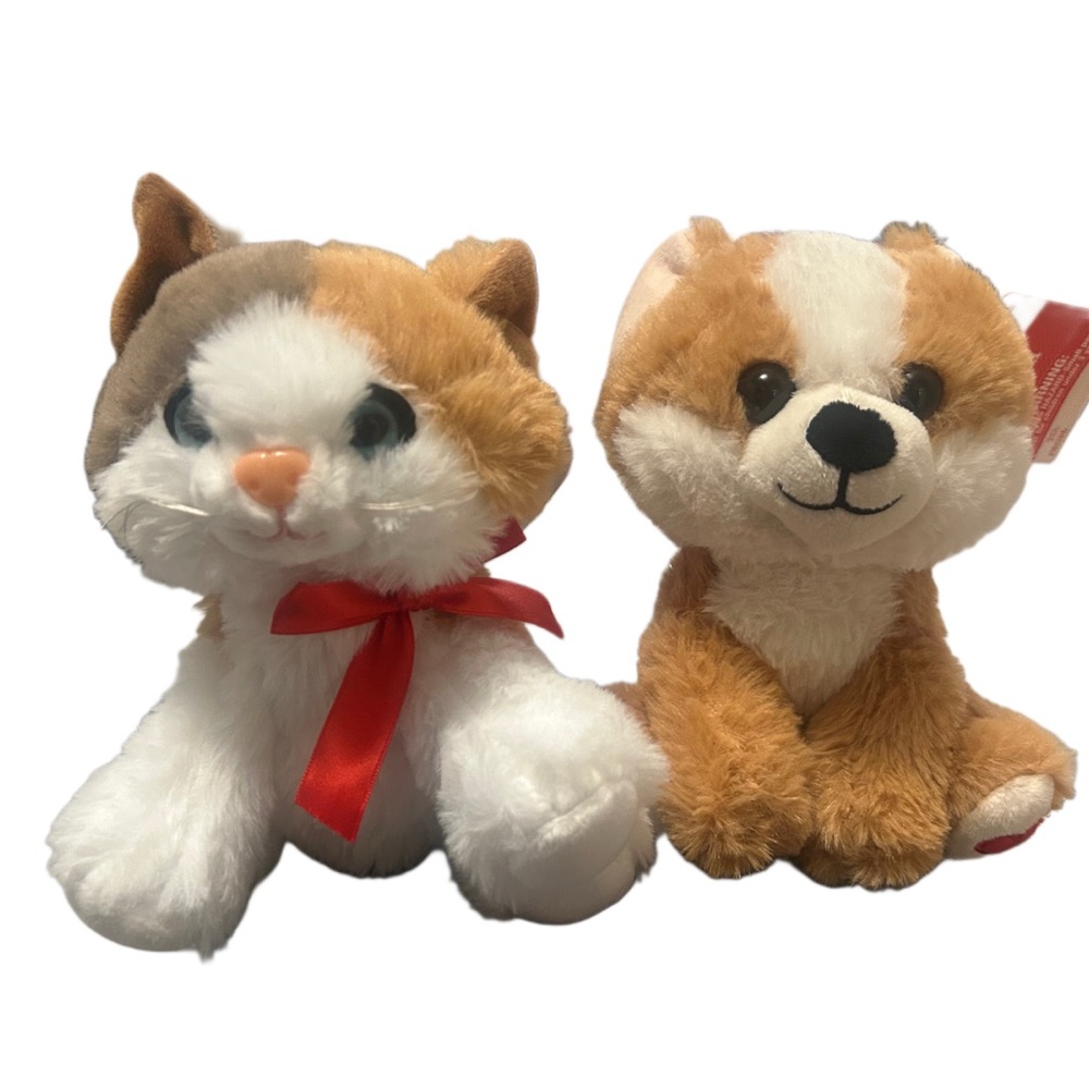 Charming Tan and White Stuffed Animal Duo